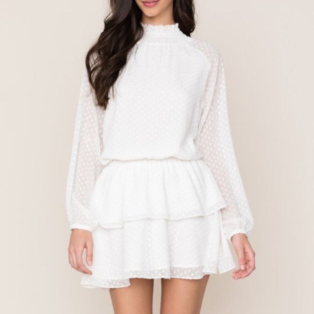 Yumi Kim Swiss Dot White Class Act Mini Dress Sz S